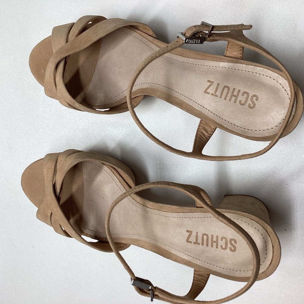 Schutz Keefa Nubuck Platform Ankle Strap Block Heel Sandals Size 11 - Picture 6 of 16